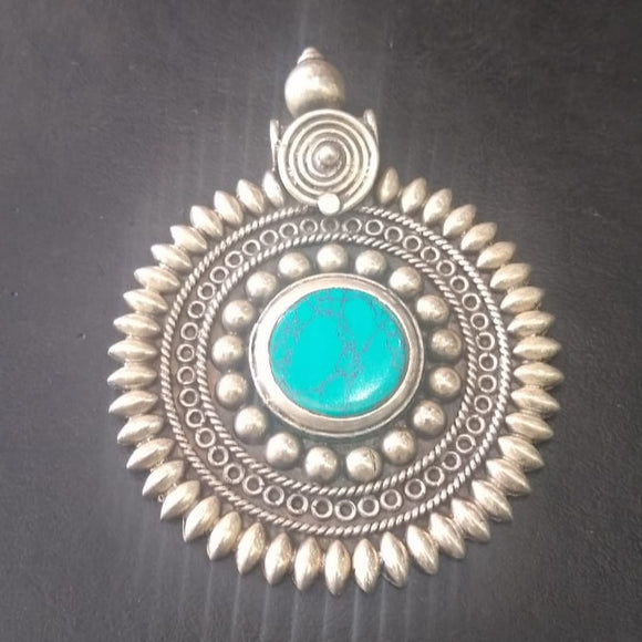 Turquoise stone antique silver locket necklace