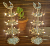 PAIR OF 2 GERMAN SILVER COATED METAL LIGHTING DIYA OF 10 INCHES HEIGHT -SGWSL001