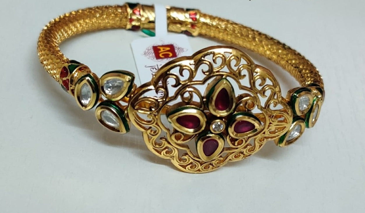 Gold kundan bracelet - HRISHA JEWELS - 4168215