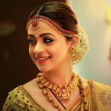 TRADITIONAL SOUTH INDIAN STYLE KEMP BRIDAL MAANG TIKKA OR HEAD ORNAMENT-LGMT001