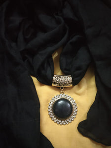 Black Jewellery Scarf with big black stone pendant