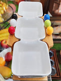 WHITE PORCELAIN CONNECTED BOWLS WITH WOODEN STAND AND COLORED SNACK STICKS-SKDPP001