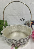 SARANGI, ANTIQUE FINISH GERMAN SILVER FLOWER BASKET WITH HANDLE-SNFB001