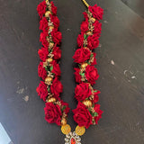 PAIR OF 2,ROSE VARMALA WITH RED ROSE FLOWERS AND DECORATIVE KUNDAN LOCKET-SANGP001