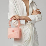 PINK  LUXURIOUS RESIN CUBICAL CLUTCH BAG  WITH PEARL HANDLE-JCRCC001P