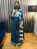 SUNEHRI INDIGO BLUE LONG GOWN WITH DUPPATTA AND MASK FOR WOMEN -SPLGWM001