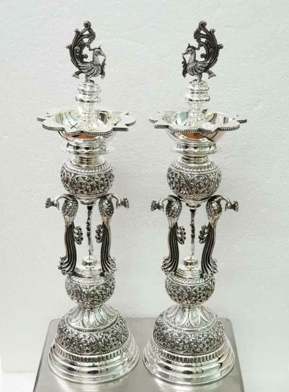 Antique German Silver Heavy gauge Deepam /Silver Lamp -Height 22inches-HDHGD001