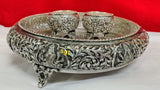 Diwali Special,Antique German Silver washable Lakshmi Design Urli Set with 3 Bowls-NETRSUS001