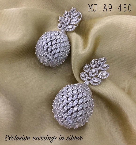 American Diamond Long Earrings for Gowns and Dresses - Jeenal Crystal Long  Earrings by Blingvine
