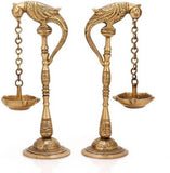 PAPIHA,  Pair of Parrot  Deepak Oil Lamp with Stand , Brass Hindu Religious Puja Article (Pack of 2) Table Diya Set  (Height: 8 inches)-SGWBD001