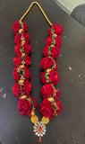 PAIR OF 2,ROSE VARMALA WITH RED ROSE FLOWERS AND DECORATIVE KUNDAN LOCKET-SANGP001