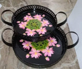 Set of 2 Exclusive Black with Lotus Design  Classy Round serving Tray