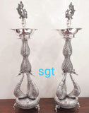HAMSAVENI, PAIR OF 2 , ANTIQUE FINISH GERMAN SILVER SWAN SILVER LAMPS-SNSL001