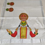 Kathakali ,  Silver Tissue Sarees With Big Mural Prints On The Pallu And Small Murals Along The Borders-CFSMS001