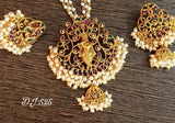 SHREE KRISHNA REAL KEMP STONE PENDANT WITH PEARL CHAIN AND MATCHING EARRINGS-NSJG001