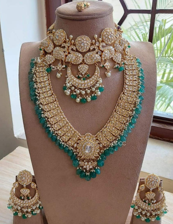 BLUE MERMAID , SEA GREEN KUNDAN RAANI HAAR SET  FOR WOMEN-GARINS001B